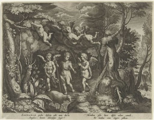John the Baptist being accompanied by little angels as he enters the wilderness