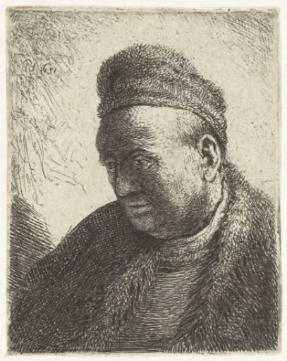 Beardless man in a fur cloak and cap: bust