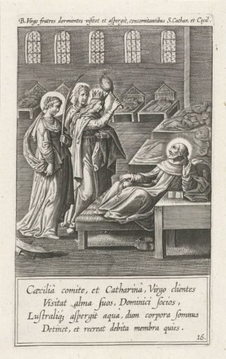 Mary blessing monks, together with Saint Catherine and Saint Cecilia