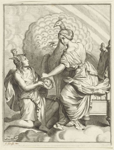 Juno places the eyes of Argus in the tail of her peacock