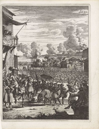 Two Indian rulers bowing to Rijcklof van Goens in Kollam