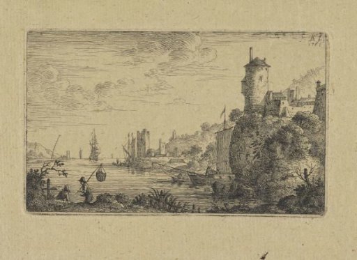 River landscape with sailing ships
