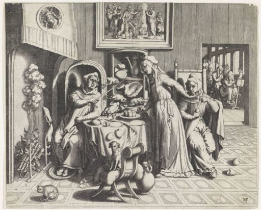 A nun between a prior and a young monk