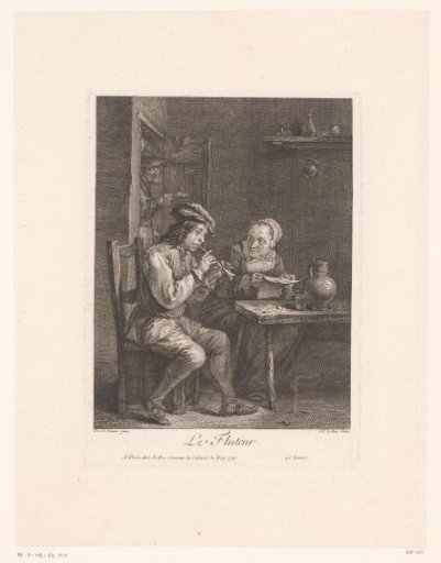 Interior with a flute player and an old woman at a table
