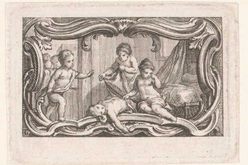 Vignette with Putti Covering a Lying Putto with a Cloth