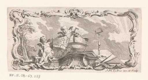 Vignette with Two Putti with Map, Globe, and Surveying Instruments