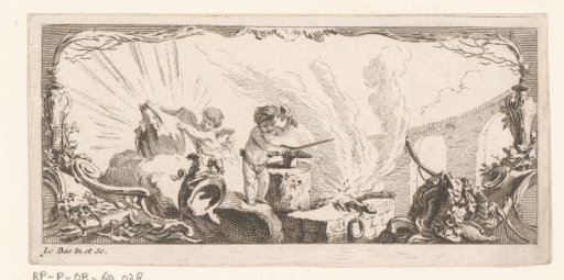 Vignette with Two Putti Forging a Cuirass and Sword