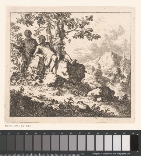 Hilly Landscape with Two Men by a Stone