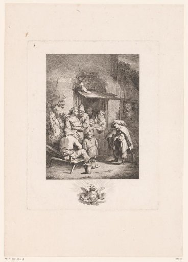 Violin-playing Musician in Front of a House with Listening Figures