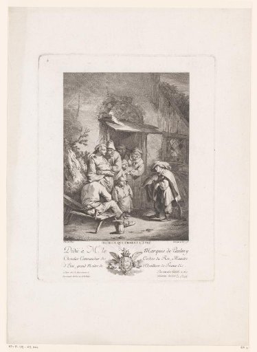 Violin-playing Musician in Front of a House with Listening Figures