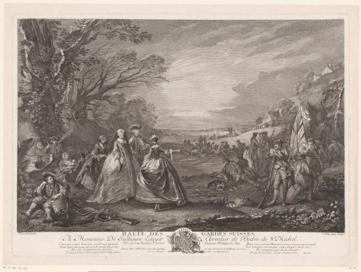 Landscape with Four Figures Visiting a Military Camp