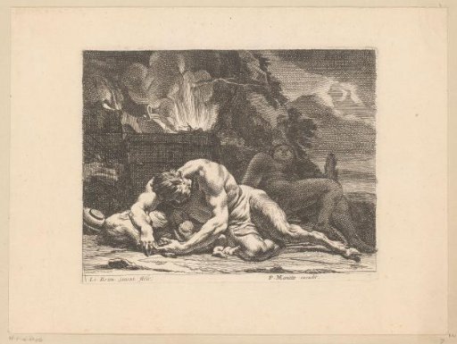 Satyr and bacchante sleeping by a fire