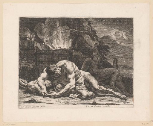Satyr and bacchante sleeping by a fire