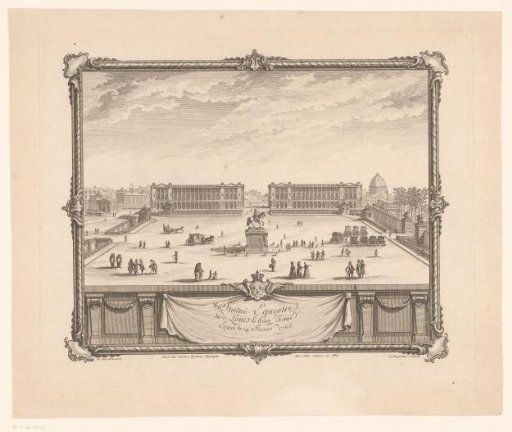 City view with equestrian statue of Louis XV of France