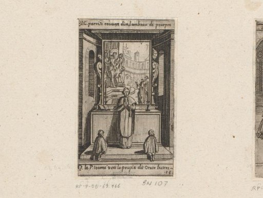 Priest with two acolytes before an altar