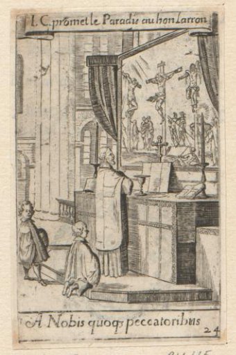 Priest with two altar servers before an altar