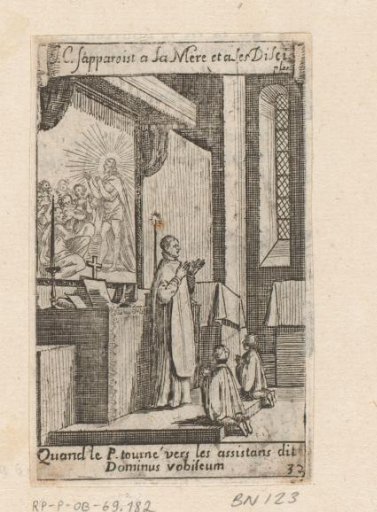 Priest with two altar servers before an altar