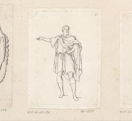 Standing man with outstretched right arm