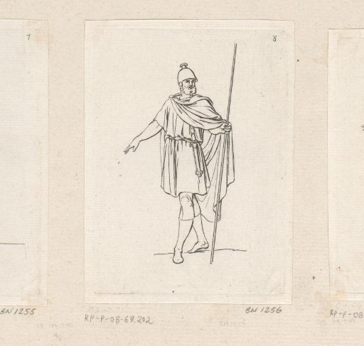 Helmeted soldier with staff