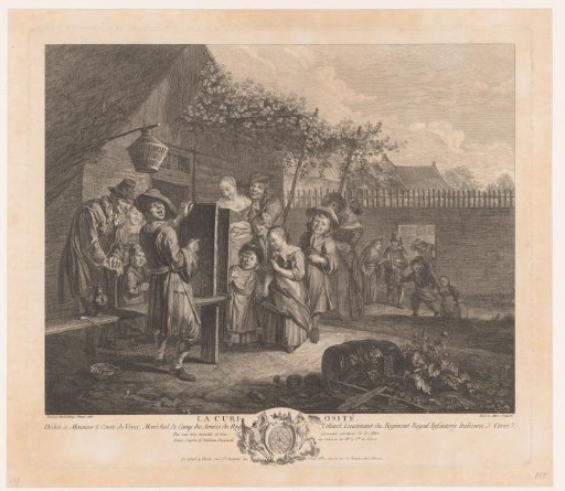Man with a cabinet and spectators