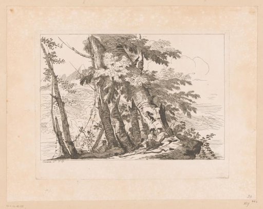 Resting figures by a group of trees