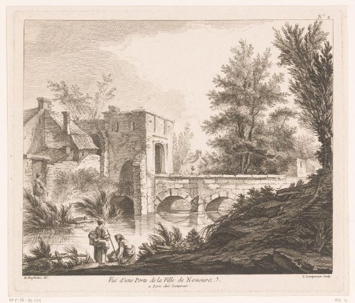 View of a city gate by the water
