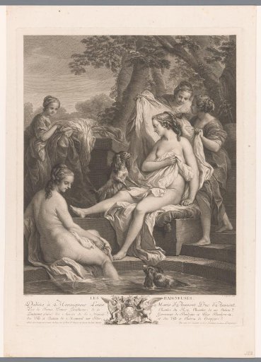Bathing women with a dog