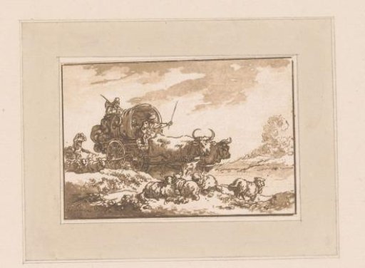 Landscape with a covered wagon drawn by oxen