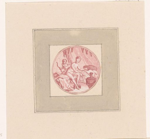 Venus and Cupid seated on a bed