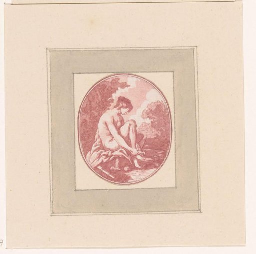 Bathing woman by a stream