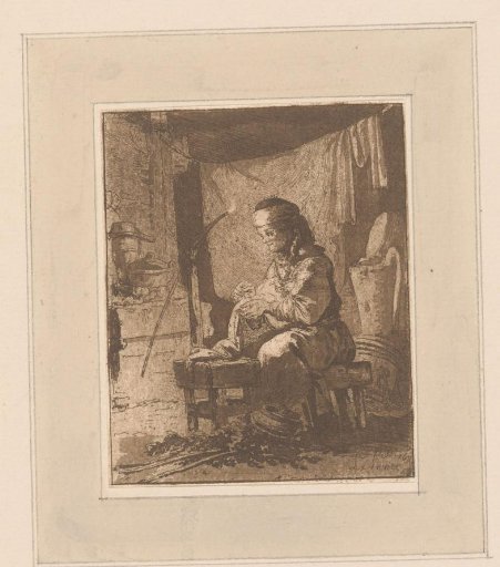 Peasant woman with sewing in an interior