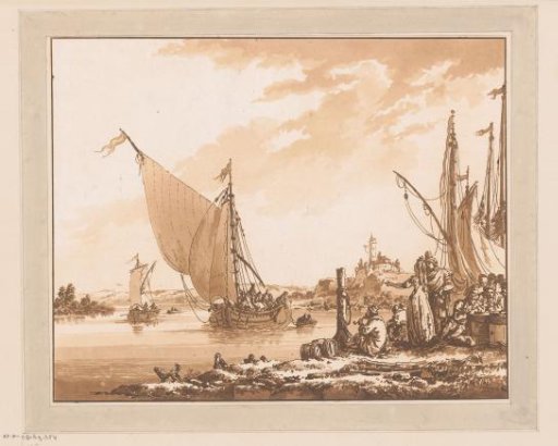 Coastal Landscape with Boats and Figures on Shore