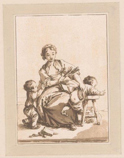 Young Woman Beating a Child with an Oar