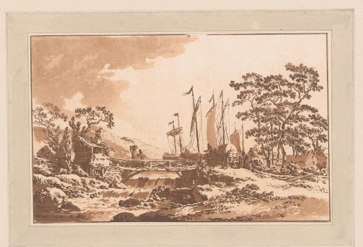 Landscape with a Cart at a Bridge Over a Waterfall