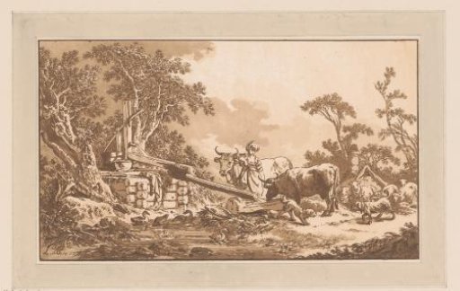 Shepherdess Giving Cows to Drink at a Water Pump