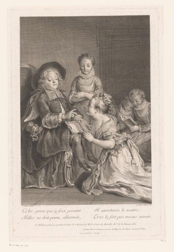 Amor, disguised as a boy, teaching young women to read