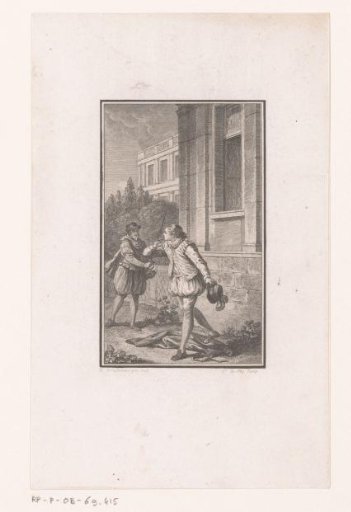 Young man before a gentleman with a sword