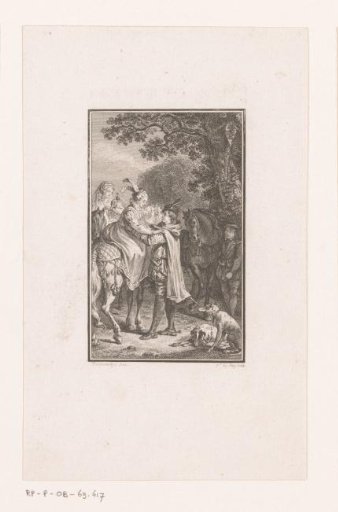 Gentleman helps a lady dismount from her horse