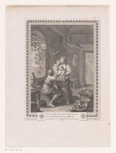 Man embraces a woman and two children