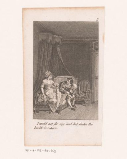 Man fastening the shoe buckle of a woman sitting on a bed