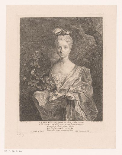 Young woman lifting her skirt to reveal flowers, possibly by Rosalba Carriera