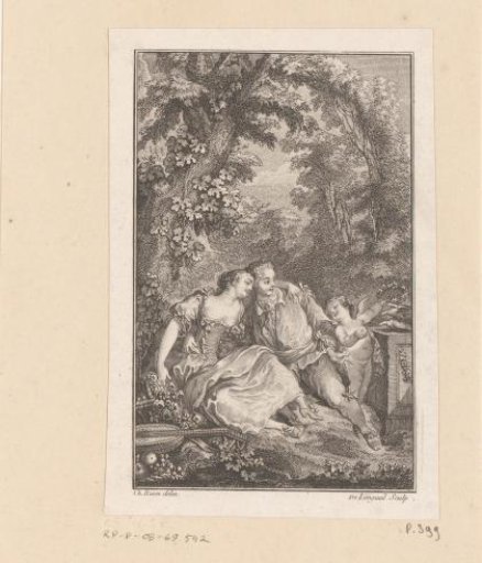 Embracing couple with a putto