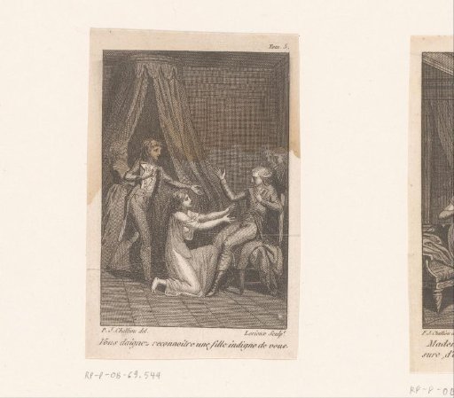 Kneeling woman reaching out her arms to a seated man