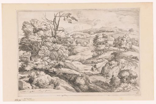 Landscape with shepherd and shepherdess with their flock of sheep
