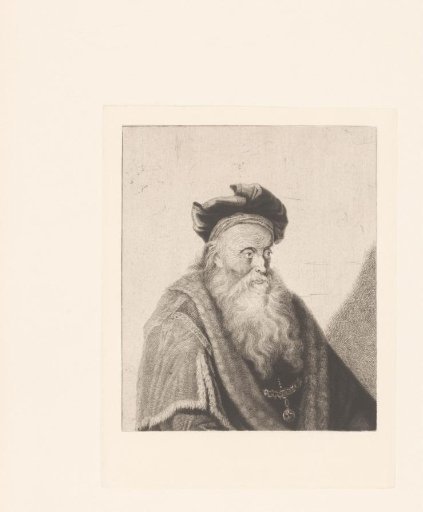 Old Man with Beard and Cap in Wide Mantle with Fur Collar