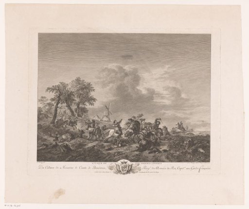 Cavalry fight with a mill in the background
