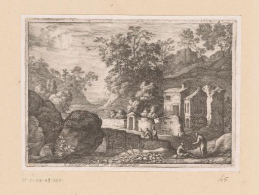 Hilly Landscape with Houses Behind a Wall