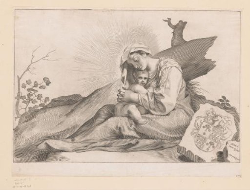 Mary with Child by a tree stump