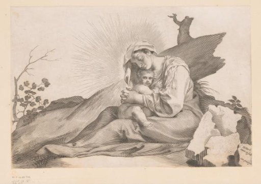 Mary with Child by a tree stump