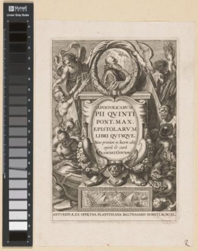 Allegorical title page with portrait of Pope Pius V